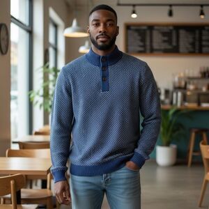 Brooks Brothers Men's Blue Geometric Henley Sweater Size M